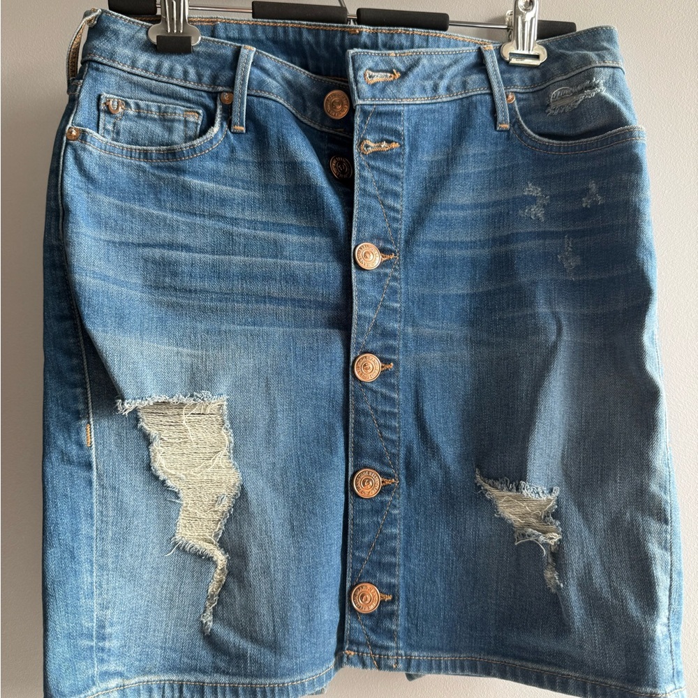 True Religion Button-Front Skirt with Distressed Details